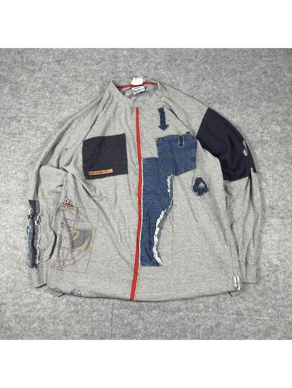 Vintage 90s Pepe Jeans Y2K Patchwork Long Sleeve Shirt Skate Size Large